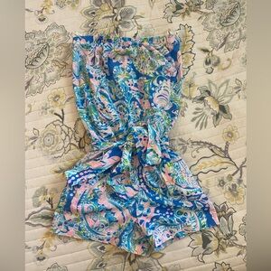 Brand New Lilly Pulitzer size XXS blue romper with tie waist